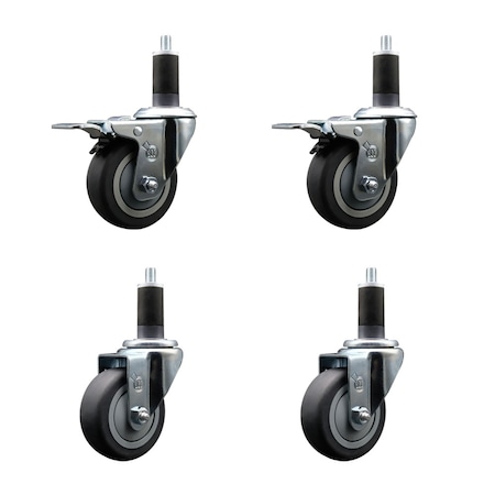 Service Caster 3.5'' SS Thermoplastic Rubber Swivel 1-1/4'' Expanding Stem Caster Set 2 Total Lock Brakes, 4PK SCC-SSEXTTL20S3514-TPRB-2-S-2-114